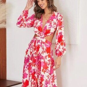 Venti6 Spring Floral Cut Out Dress - Multicolor